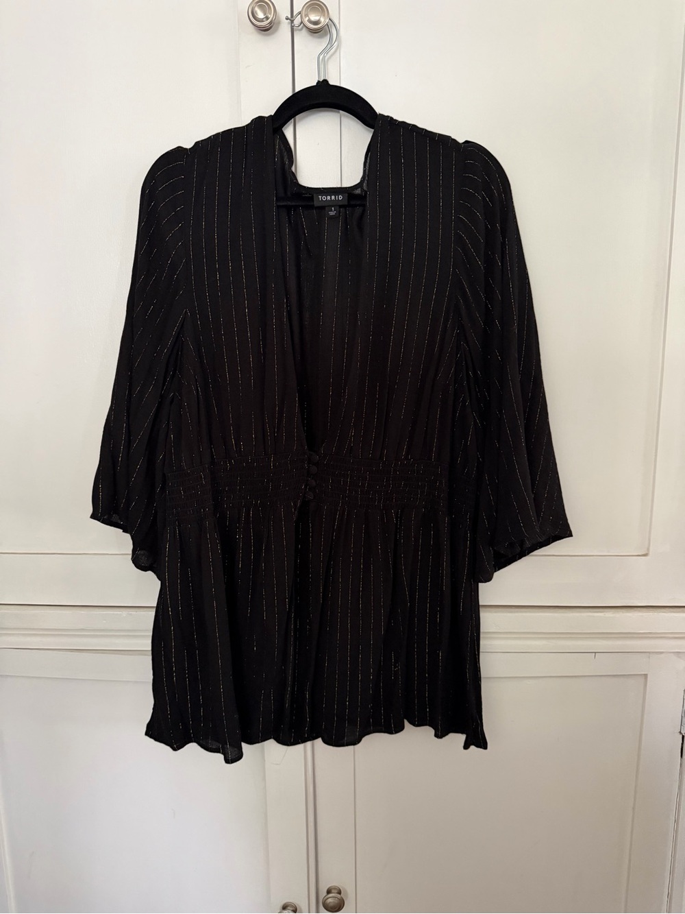 torrid Black Blouse with Gold Pinstripes - Long Sleeve - Picture 4 of 6